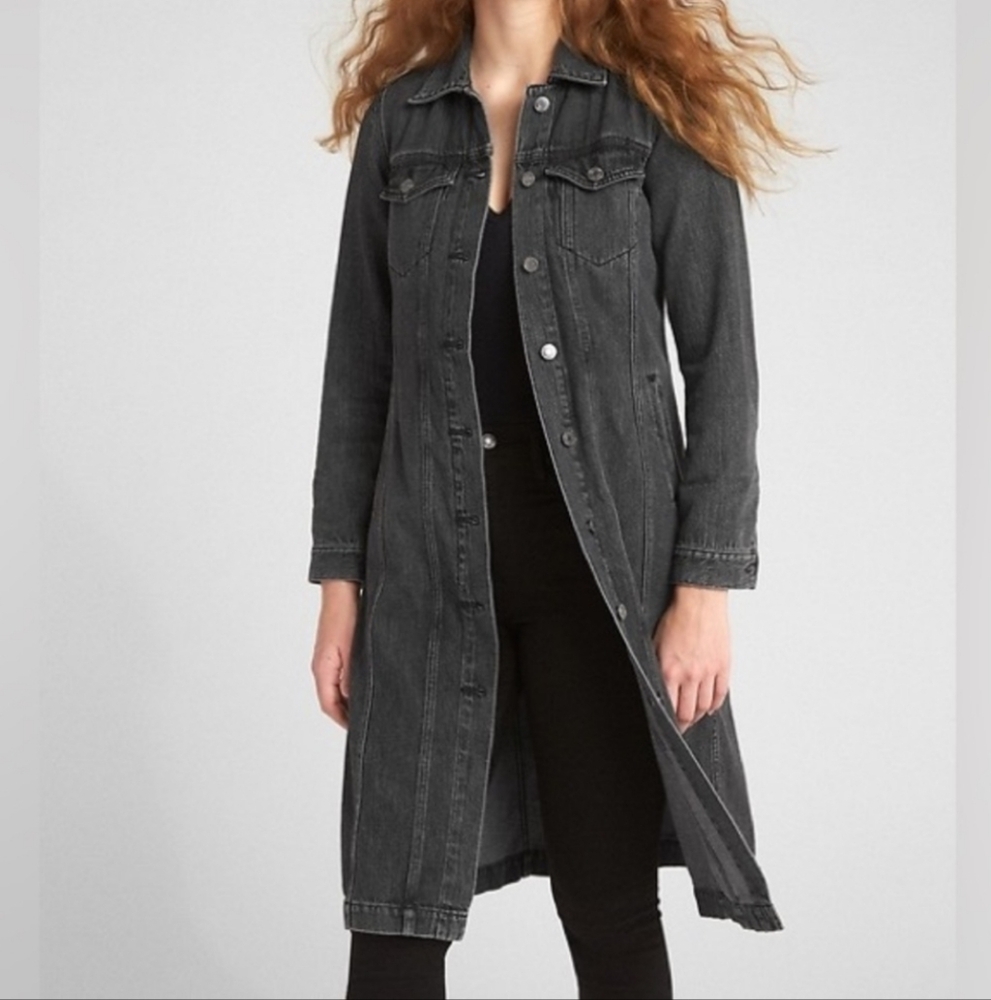 Women's Long Black Washed Denim Jacket Used